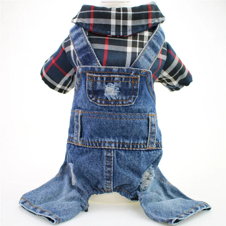 Dog Four Legged Large Plaid Denim Jumpsuit