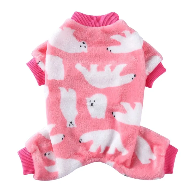 Dog Pajamas Winter Dog Clothes Dot Print Warm Jumpsuits Coat Nightshirt