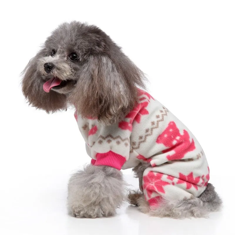 Dog Pajamas Winter Dog Clothes Dot Print Warm Jumpsuits Coat Nightshirt