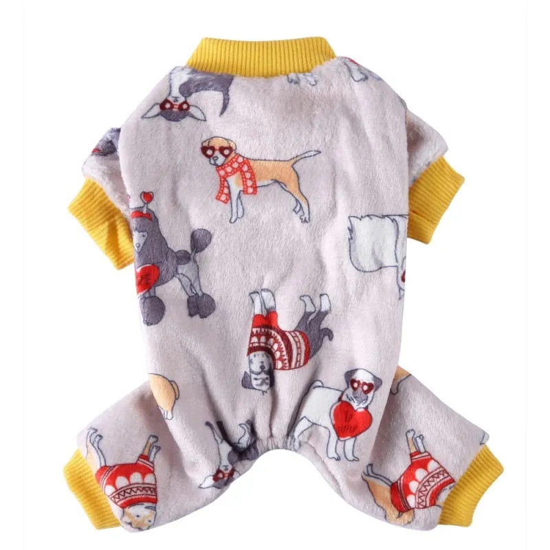 Dog Pajamas Winter Dog Clothes Dot Print Warm Jumpsuits Coat Nightshirt