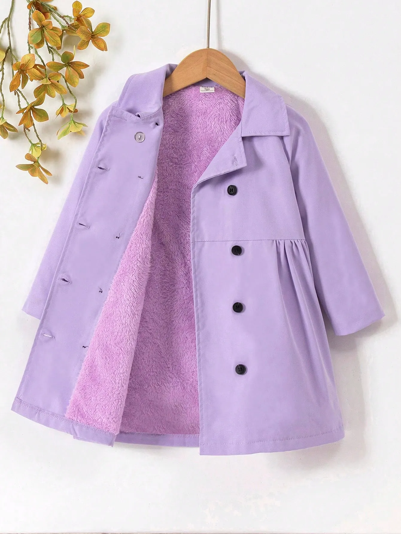 Double breasted coat women|Young Girl Raglan Sleeve Double Breasted Teddy Lined Coat