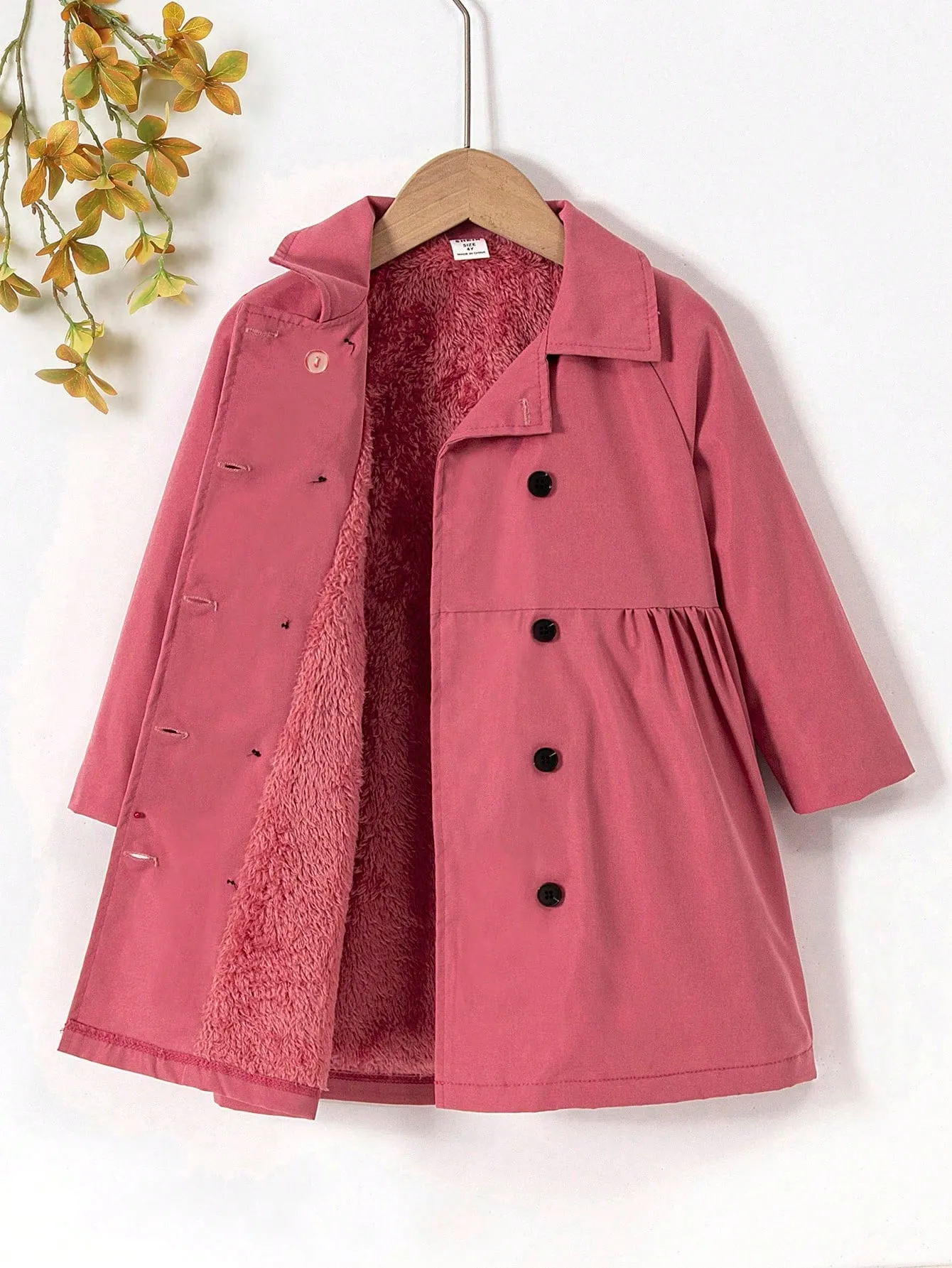 Double breasted coat women|Young Girl Raglan Sleeve Double Breasted Teddy Lined Coat