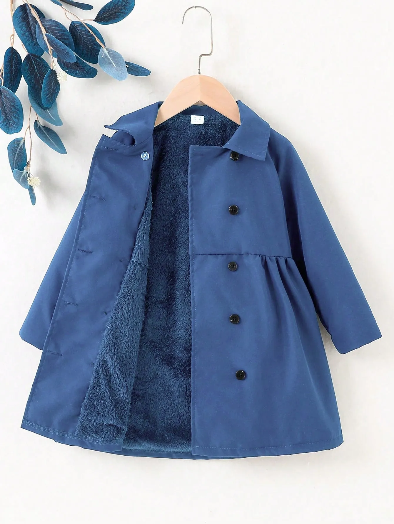 Double breasted coat women|Young Girl Raglan Sleeve Double Breasted Teddy Lined Coat