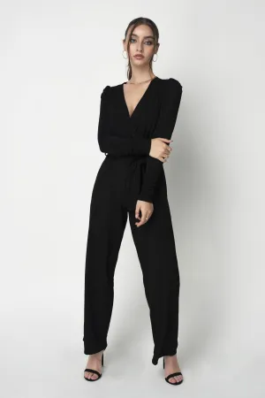 Double Second Black Metallic Stretch Jumpsuit