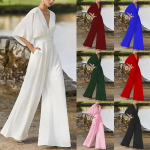 Dress Jumpsuit Explosive Deep V High Waist Wide Leg Trousers