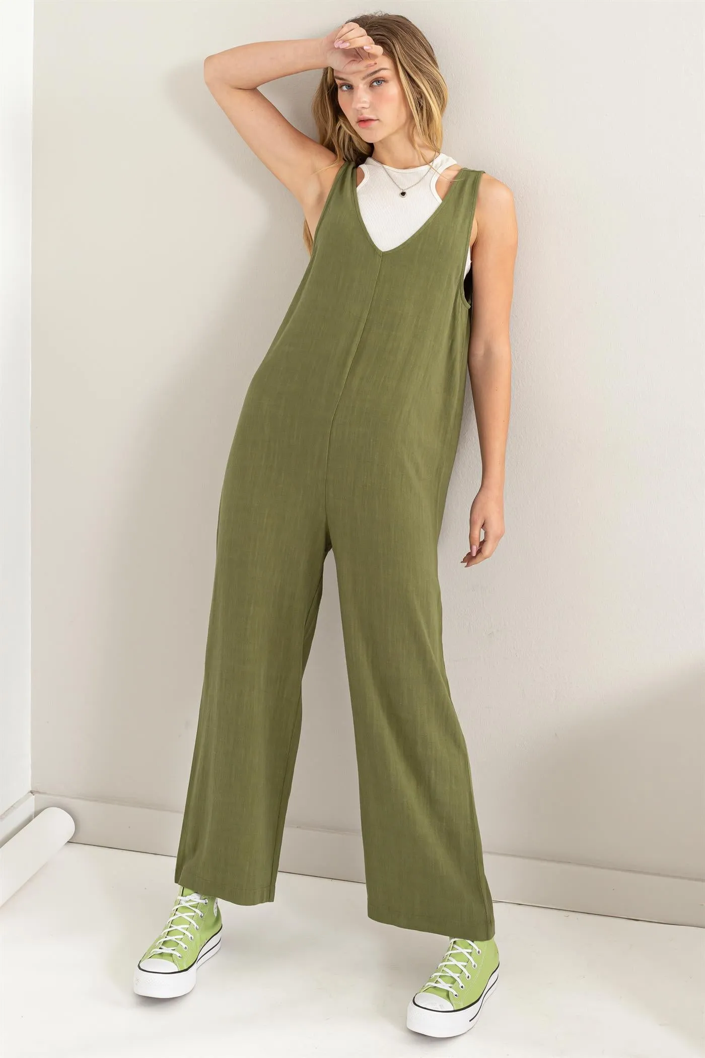 DZ24A886-Linen Sleeveless Jumpsuit