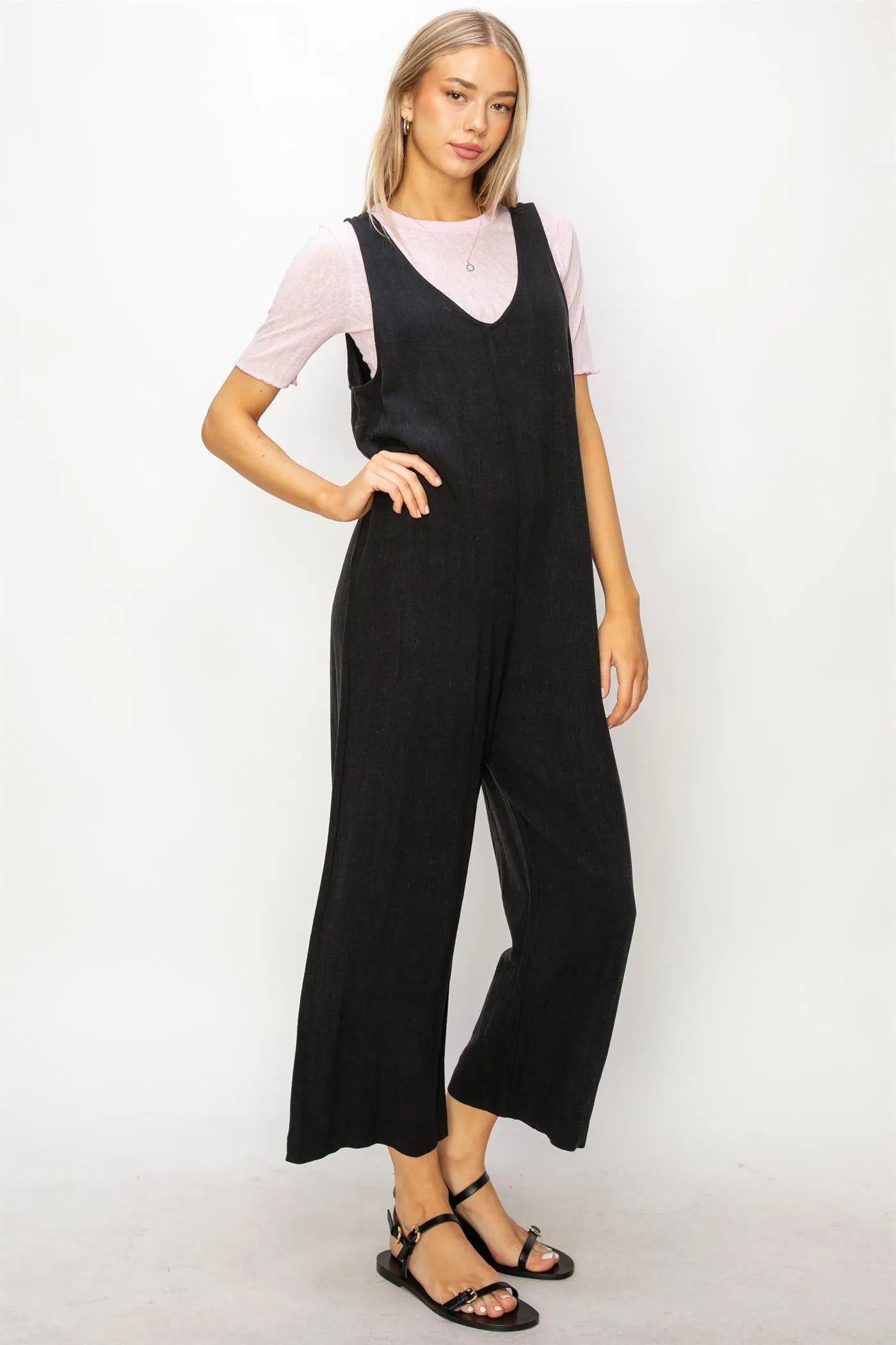 DZ24A886-Linen Sleeveless Jumpsuit