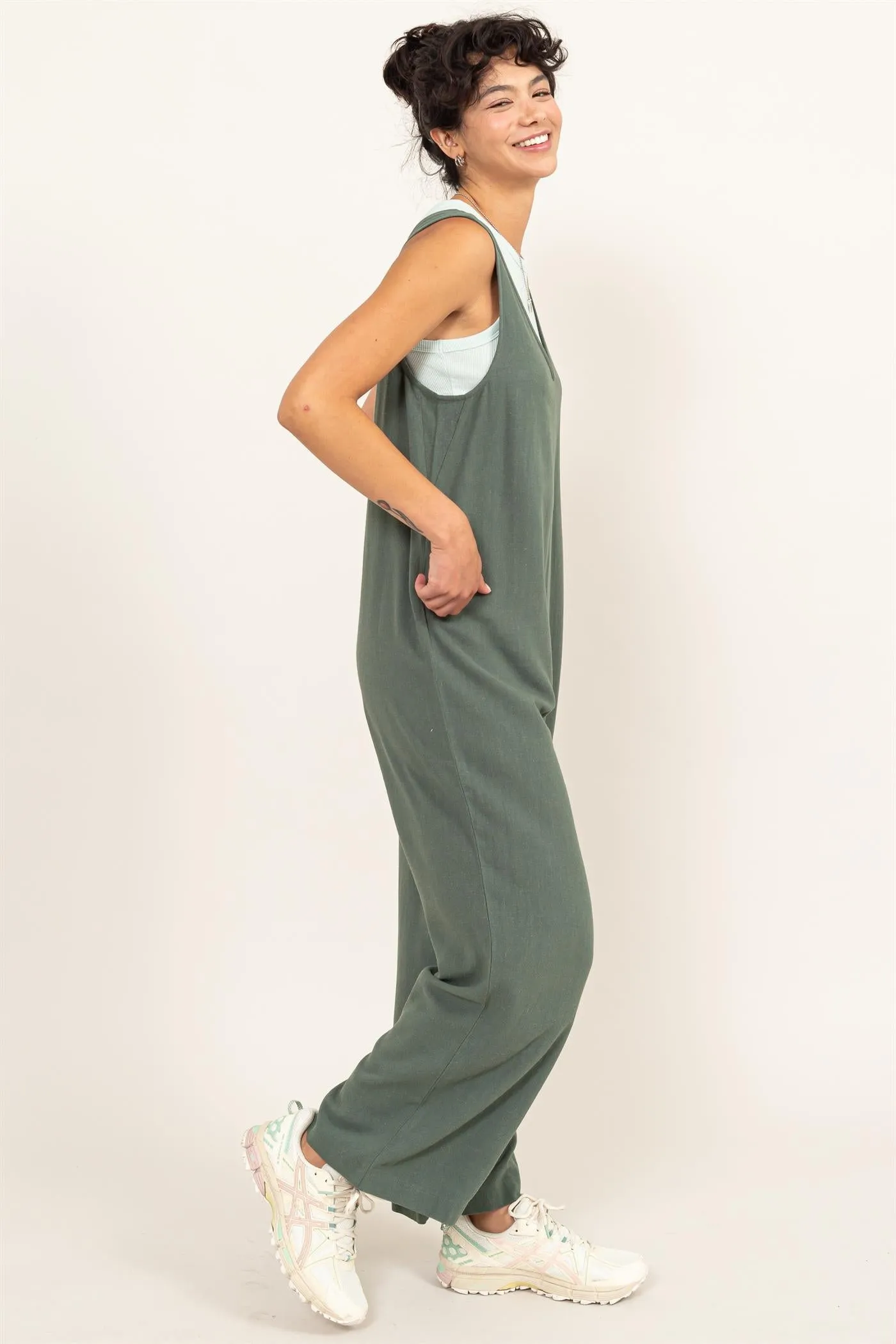 DZ24A886-Linen Sleeveless Jumpsuit