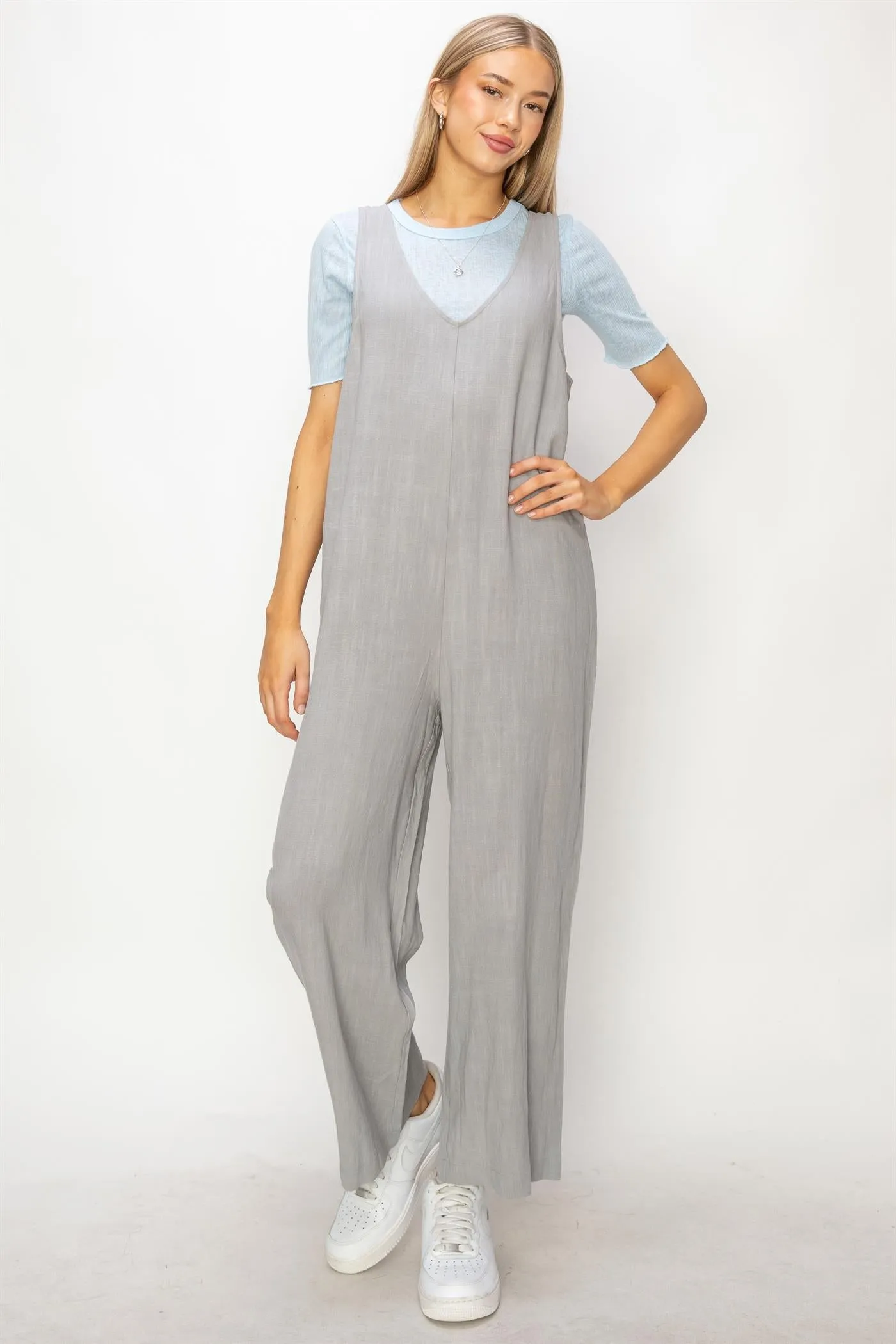 DZ24A886-Linen Sleeveless Jumpsuit