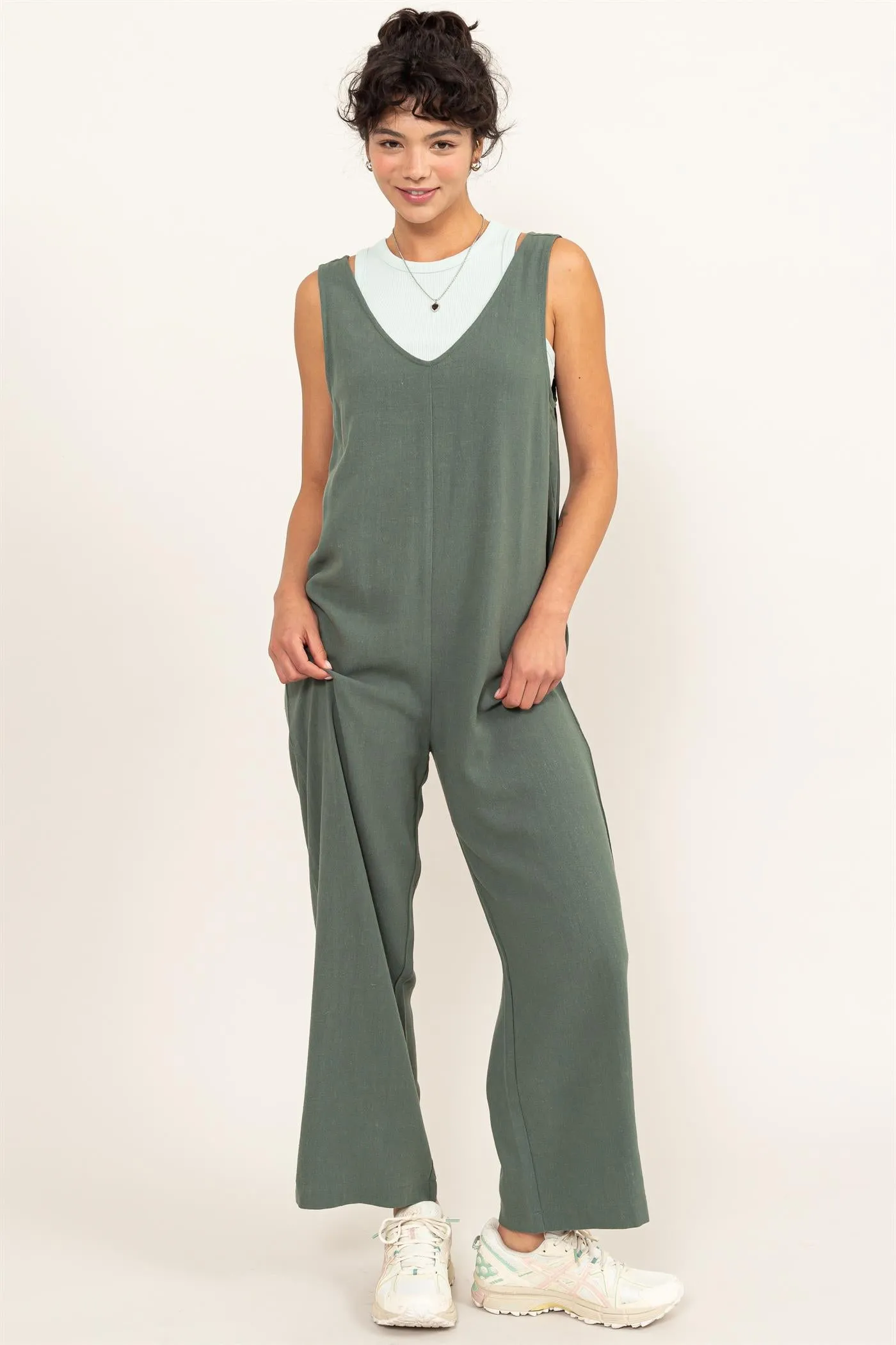 DZ24A886-Linen Sleeveless Jumpsuit