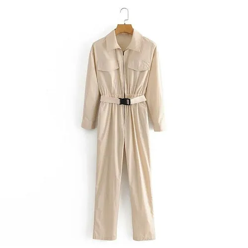 Elegant Turn-down Collar Women's Jumpsuit