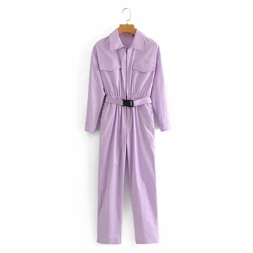 Elegant Turn-down Collar Women's Jumpsuit