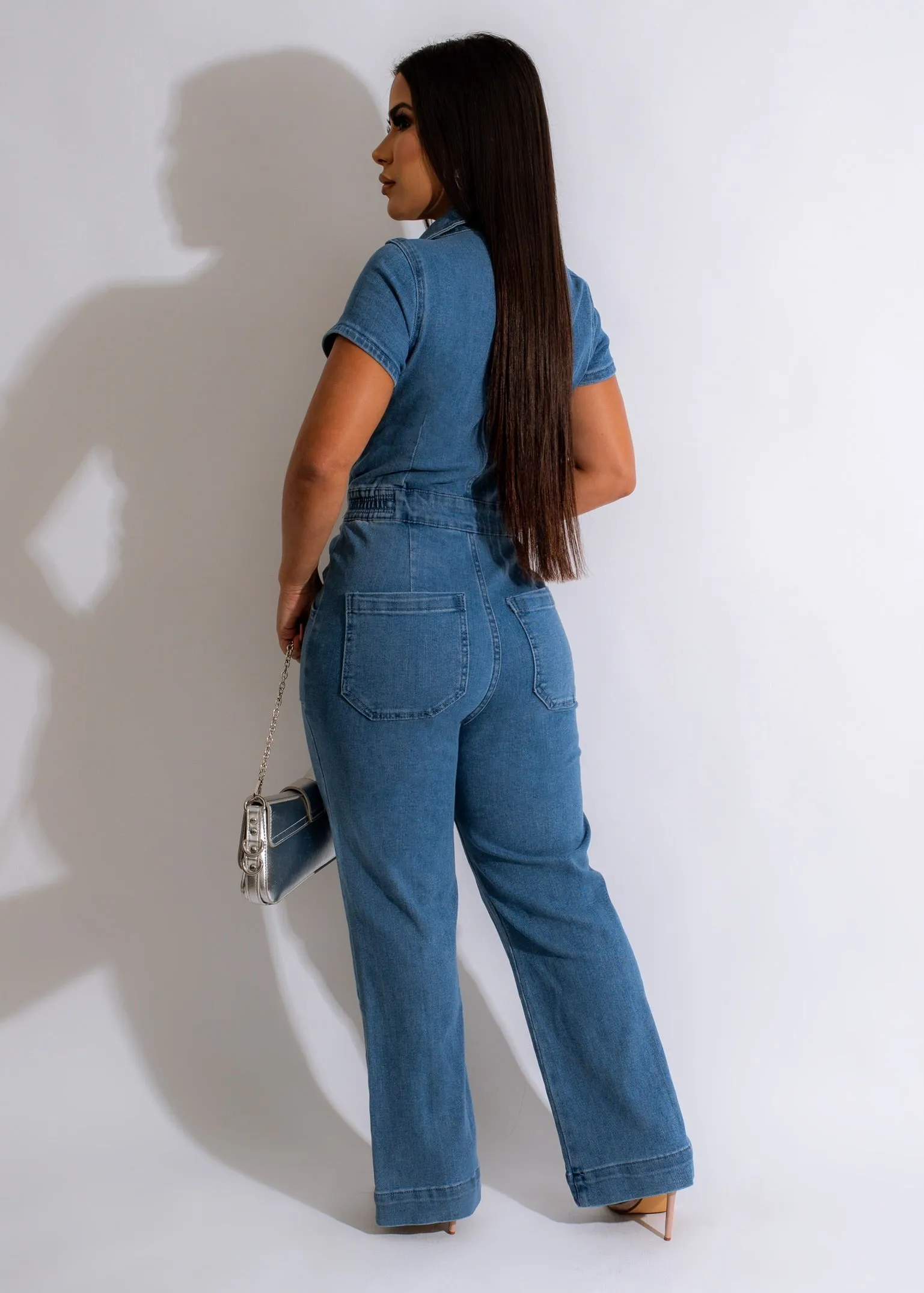 Elegant Wide Leg Denim Jumpsuit