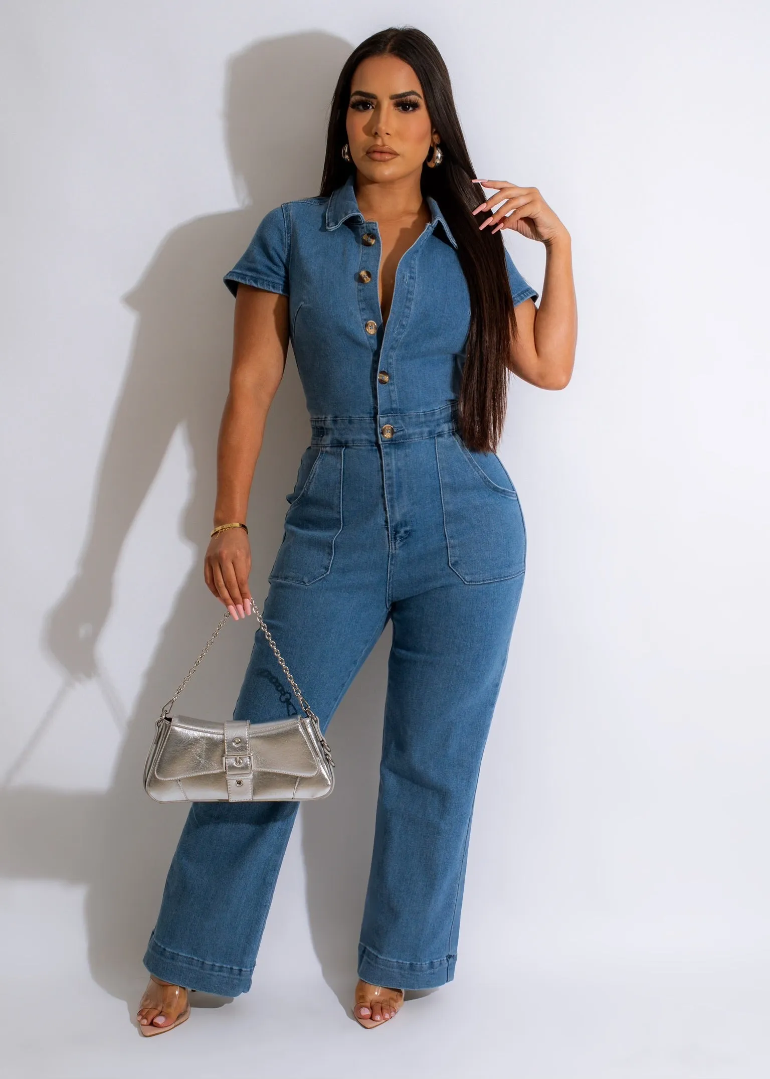 Elegant Wide Leg Denim Jumpsuit