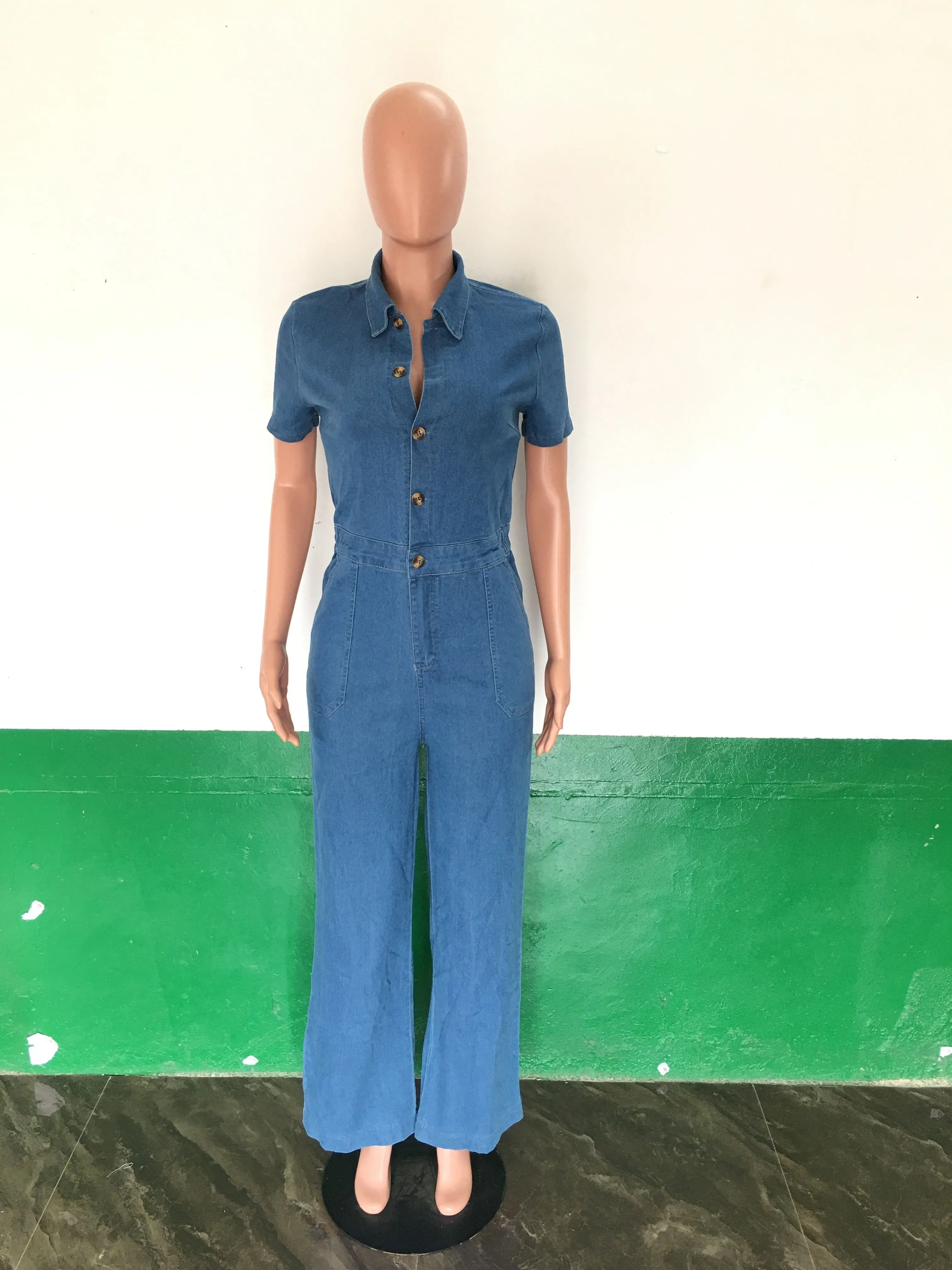 Elegant Wide Leg Denim Jumpsuit