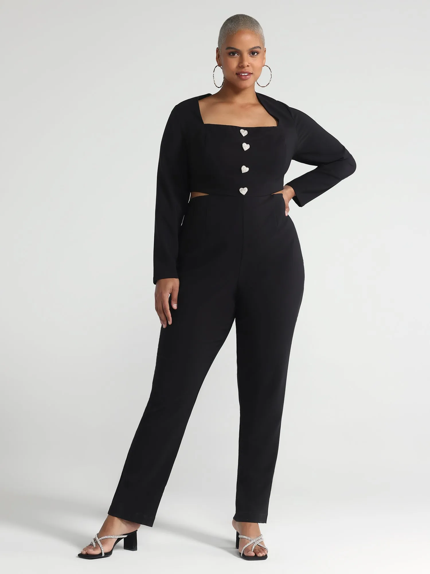 Fashion To Figure - Kristi Heart Button Side Cutout Jumpsuit