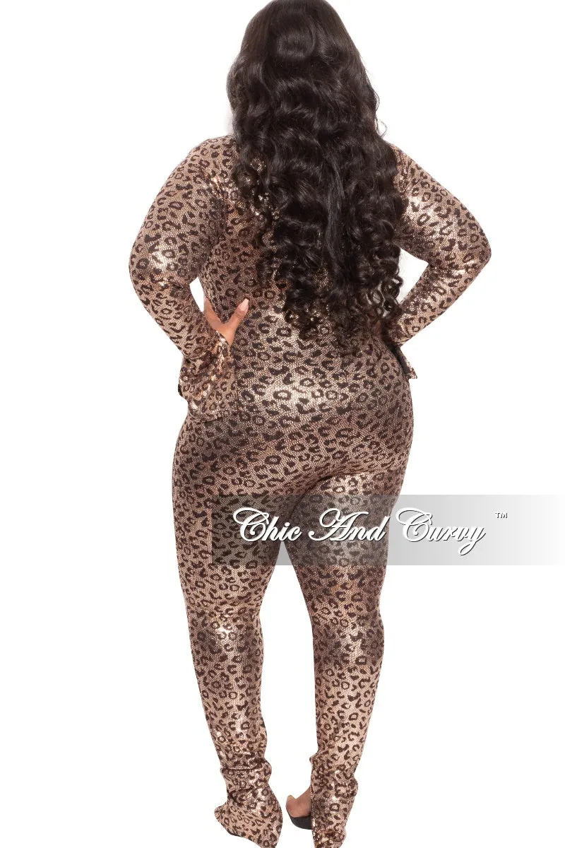 Final Sale Plus Size Zip-Up Jumpsuit in Gold Cheetah Print