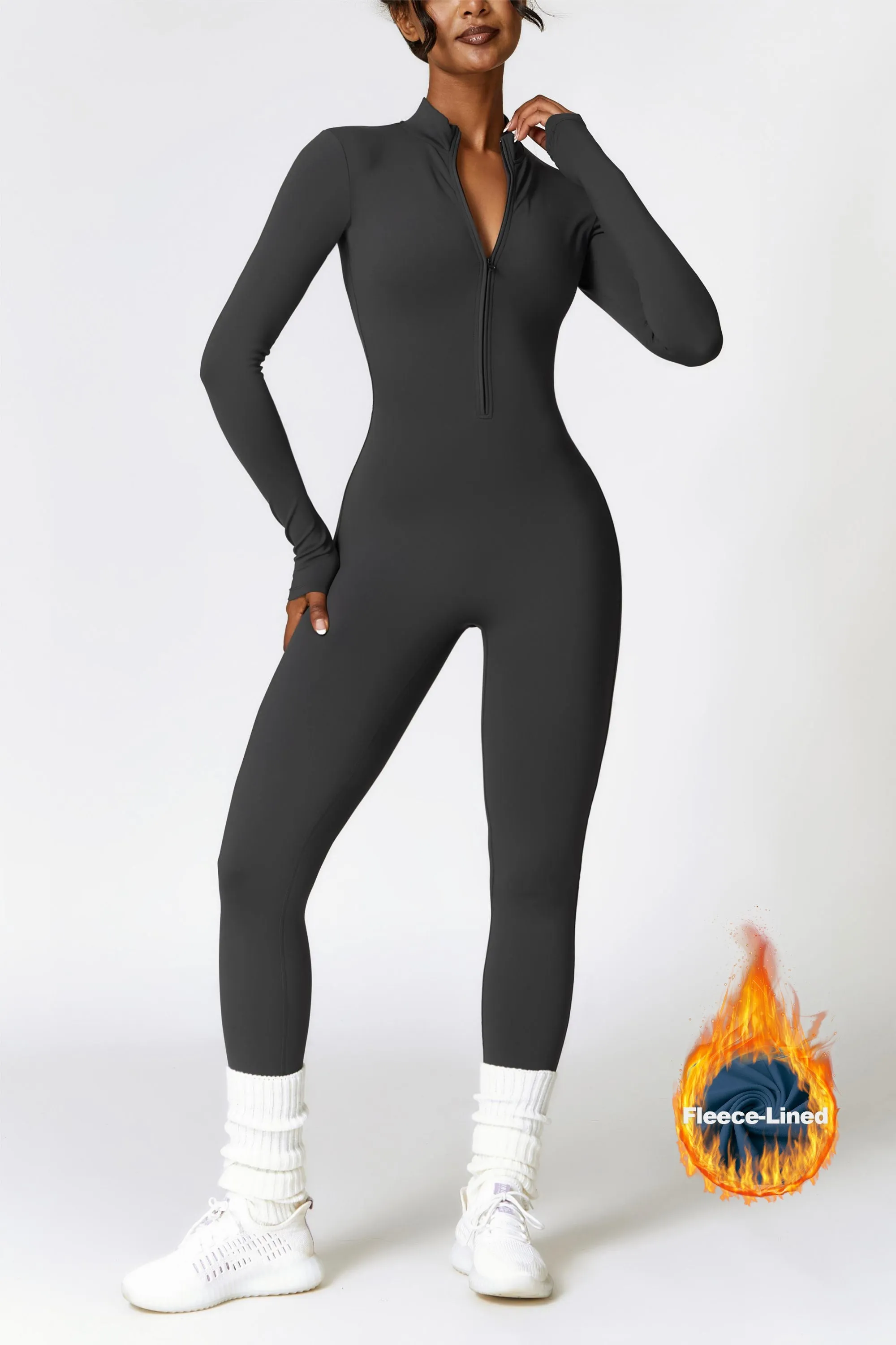 Fleece-Lined Half-Zip Active Jumpsuit