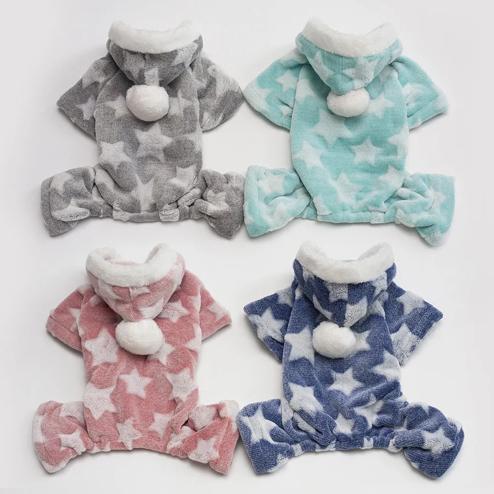 Fleece Pajamas Jumpsuit Winter Dog Clothes Star Pattern Warm Jumpsuits