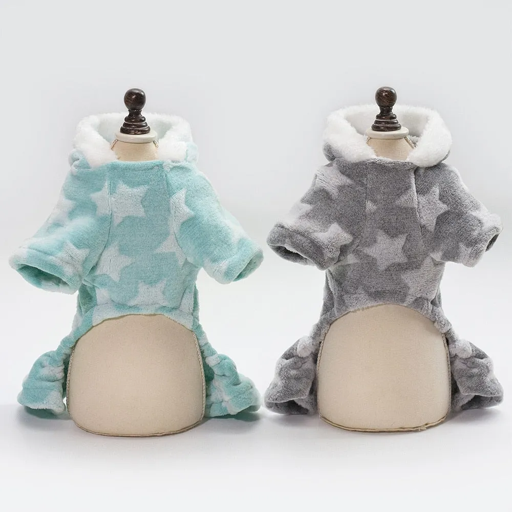 Fleece Pajamas Jumpsuit Winter Dog Clothes Star Pattern Warm Jumpsuits