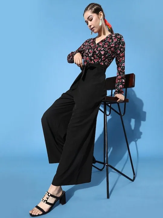 Floral Black Printed Elevated Bottom Jumpsuit