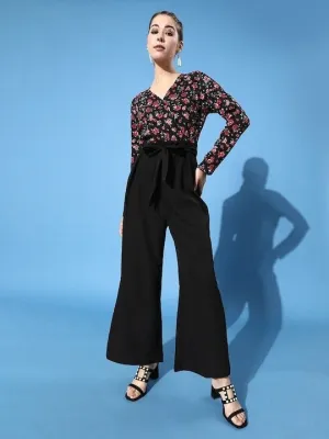 Floral Black Printed Elevated Bottom Jumpsuit