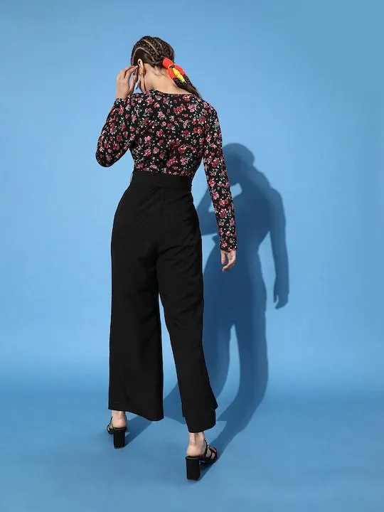 Floral Black Printed Elevated Bottom Jumpsuit