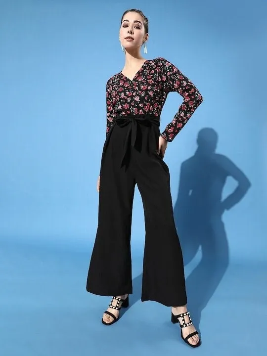 Floral Black Printed Elevated Bottom Jumpsuit