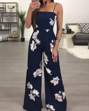 Floral Spaghetti Strap Wide Leg Jumpsuit