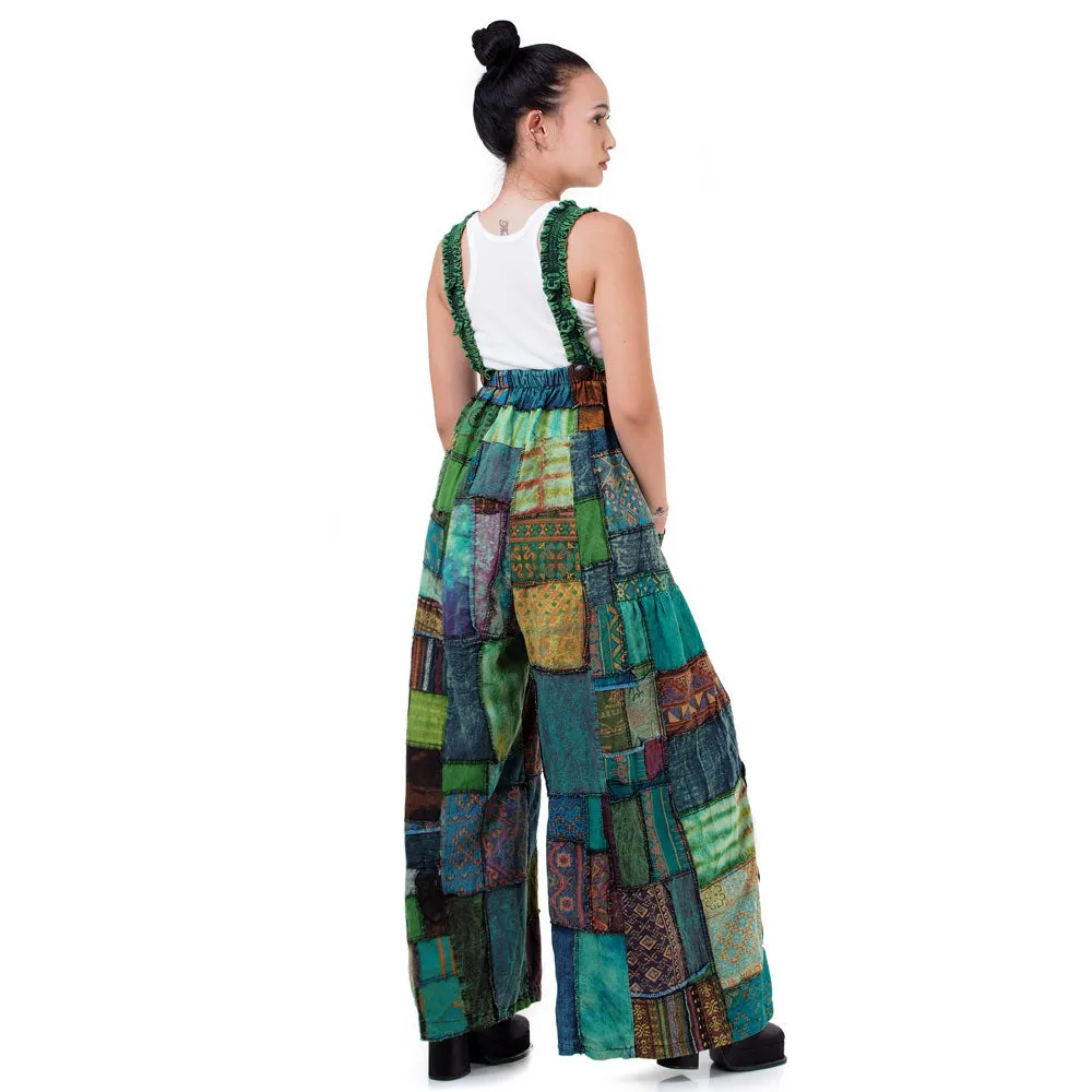 Forest Green Spiritual Patchwork Jumpsuit Overall