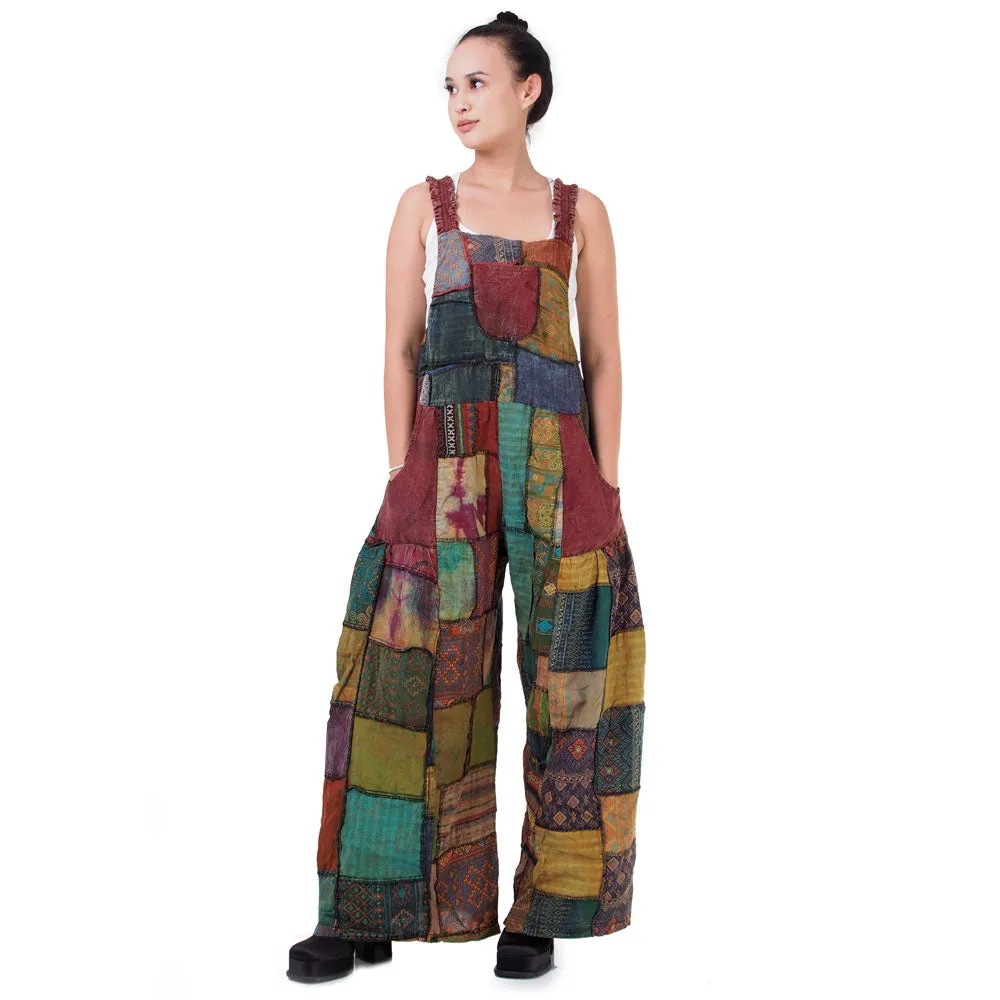 Forest Green Spiritual Patchwork Jumpsuit Overall