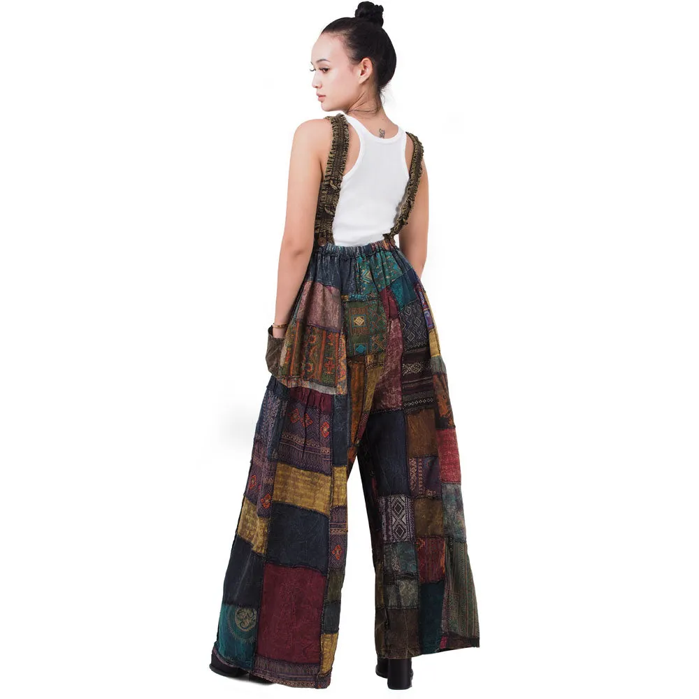 Forest Green Spiritual Patchwork Jumpsuit Overall