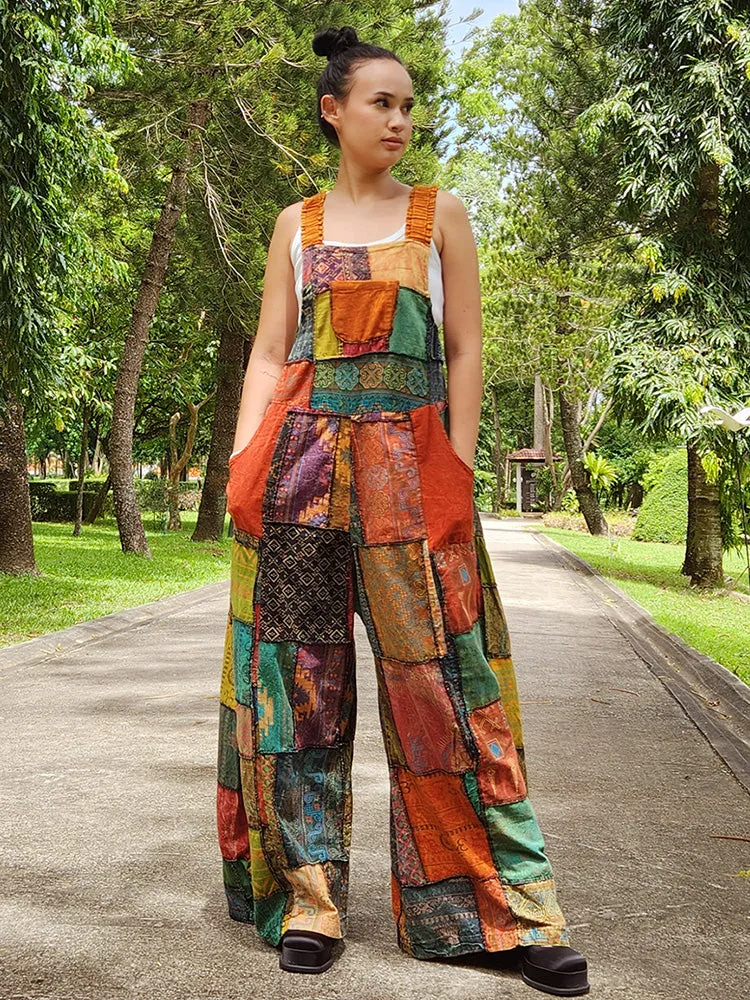 Forest Green Spiritual Patchwork Jumpsuit Overall