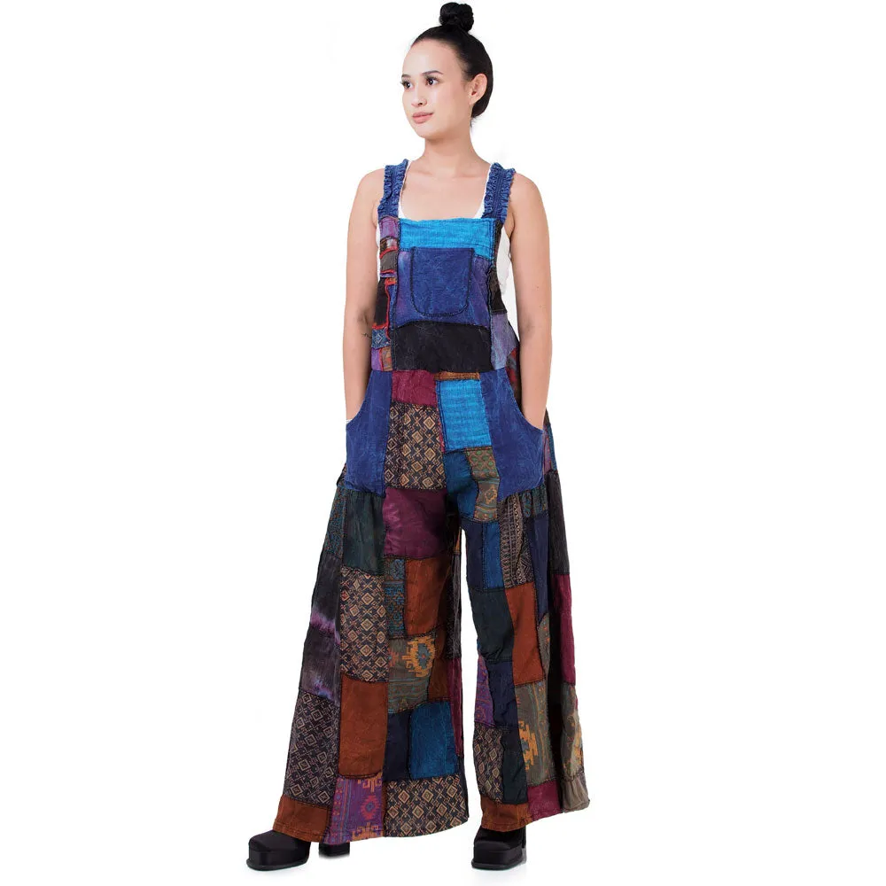 Forest Green Spiritual Patchwork Jumpsuit Overall