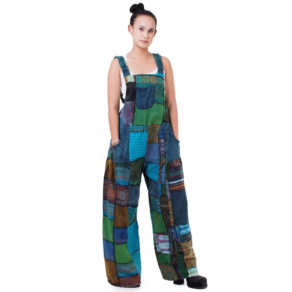 Forest Green Spiritual Patchwork Jumpsuit Overall