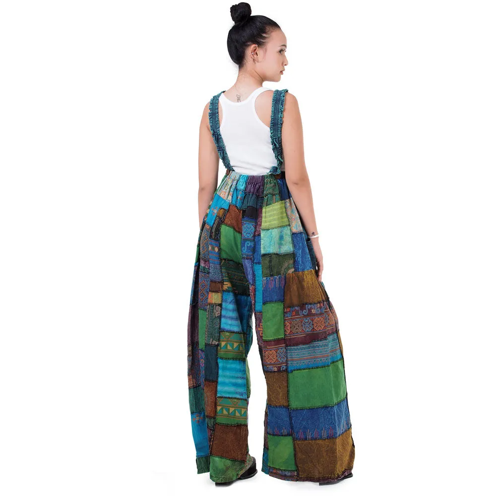 Forest Green Spiritual Patchwork Jumpsuit Overall