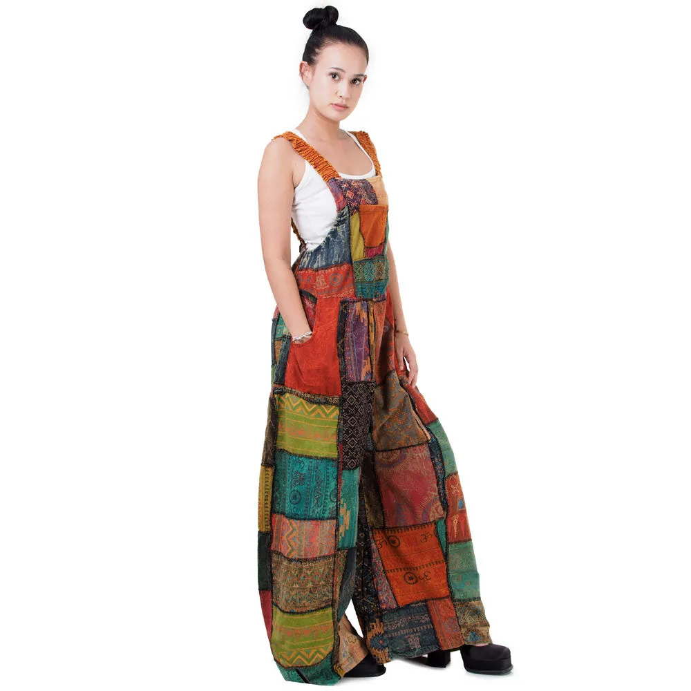 Forest Green Spiritual Patchwork Jumpsuit Overall