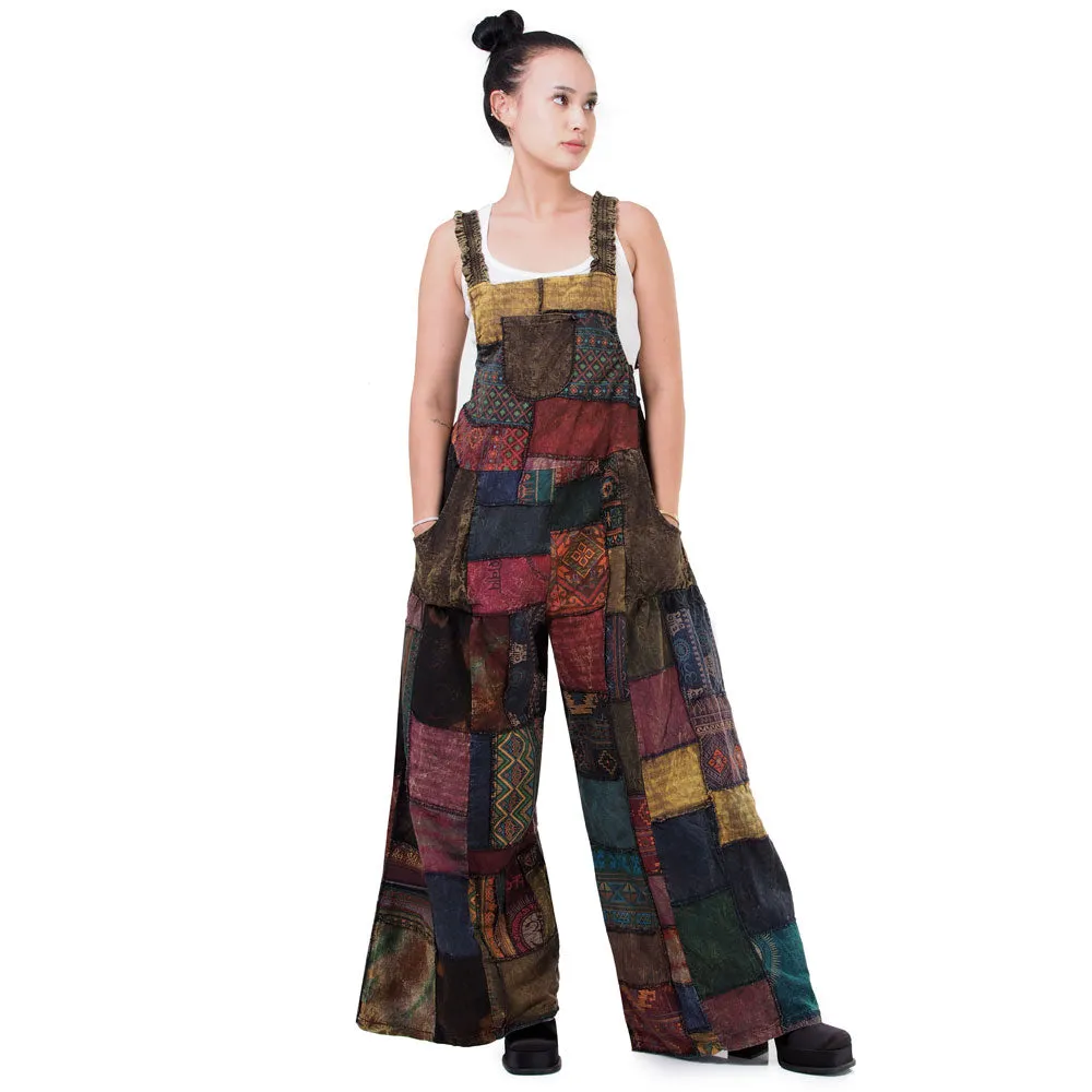 Forest Green Spiritual Patchwork Jumpsuit Overall