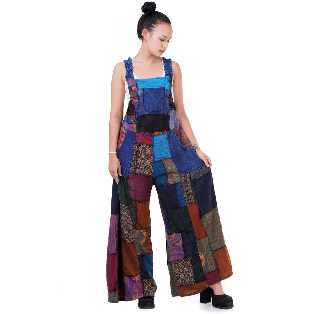 Forest Green Spiritual Patchwork Jumpsuit Overall