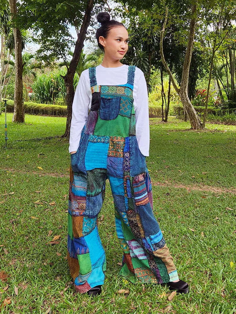 Forest Green Spiritual Patchwork Jumpsuit Overall