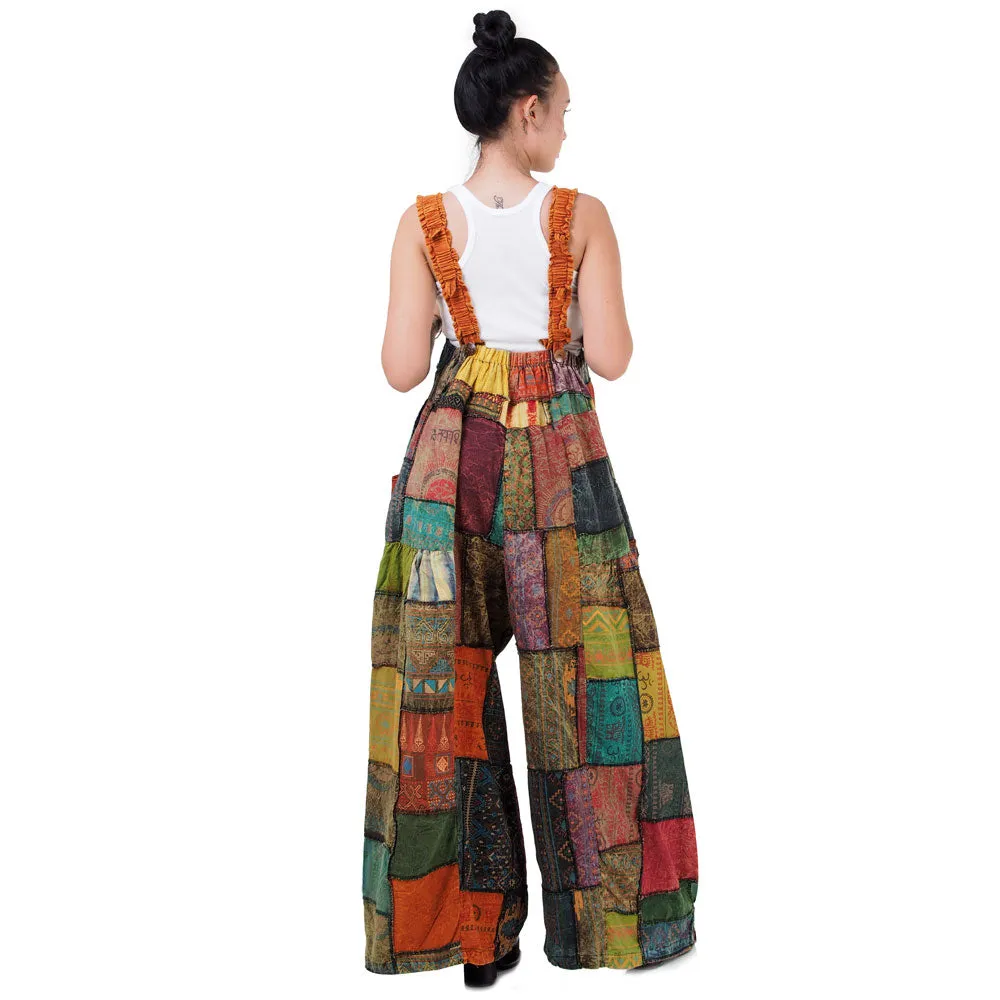 Forest Green Spiritual Patchwork Jumpsuit Overall