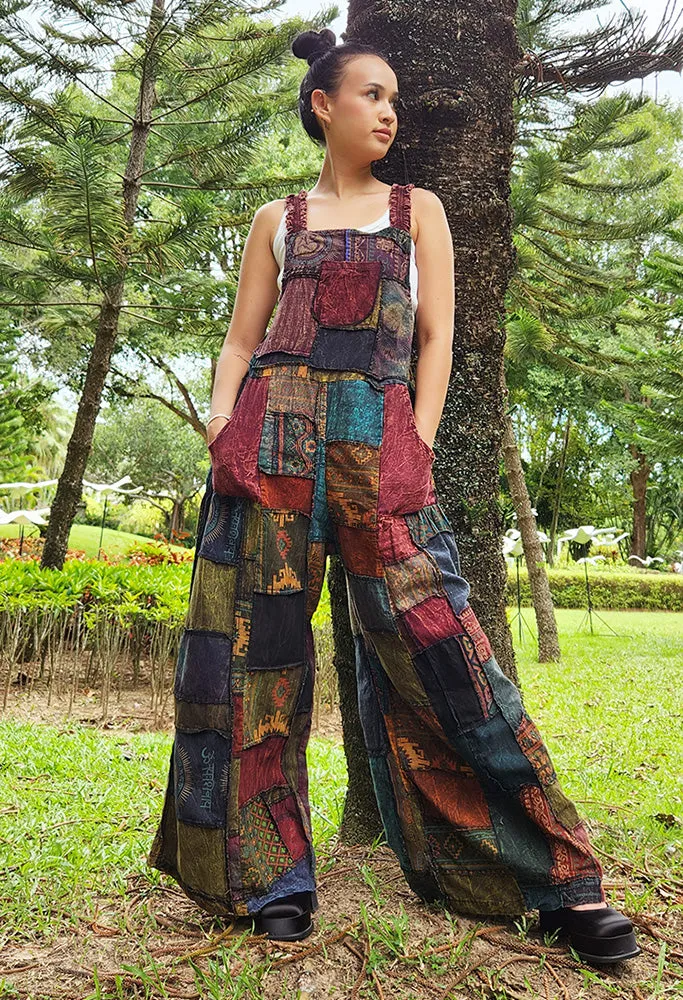 Forest Green Spiritual Patchwork Jumpsuit Overall