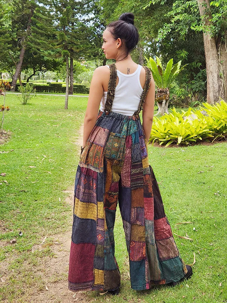 Forest Green Spiritual Patchwork Jumpsuit Overall