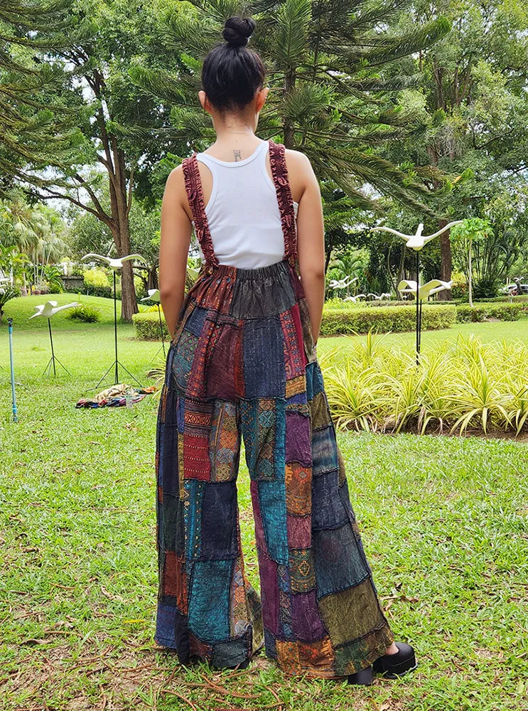 Forest Green Spiritual Patchwork Jumpsuit Overall