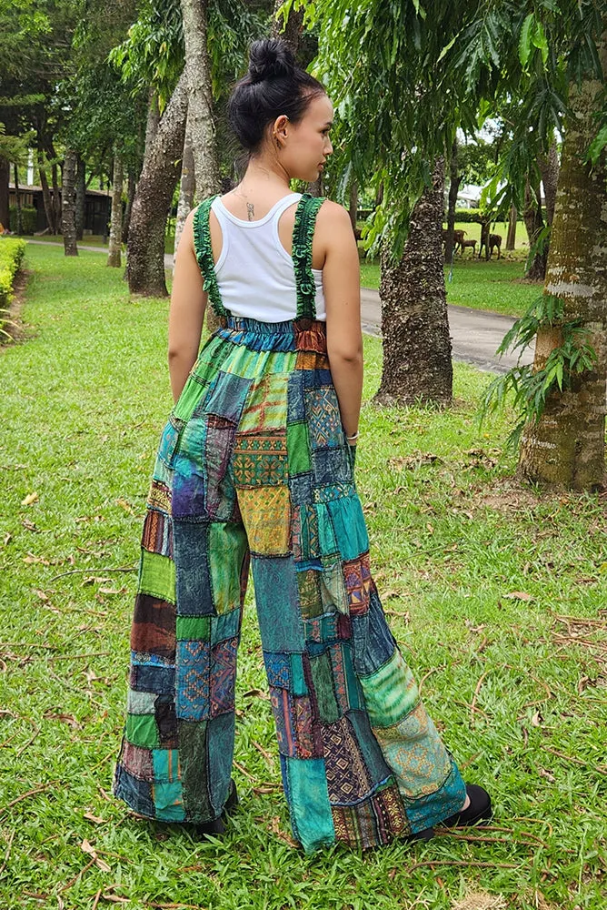 Forest Green Spiritual Patchwork Jumpsuit Overall