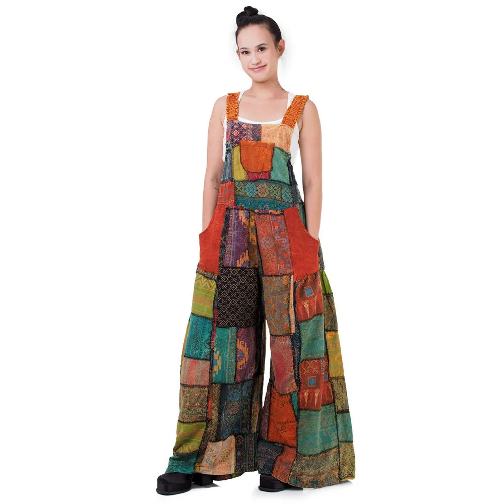 Forest Green Spiritual Patchwork Jumpsuit Overall