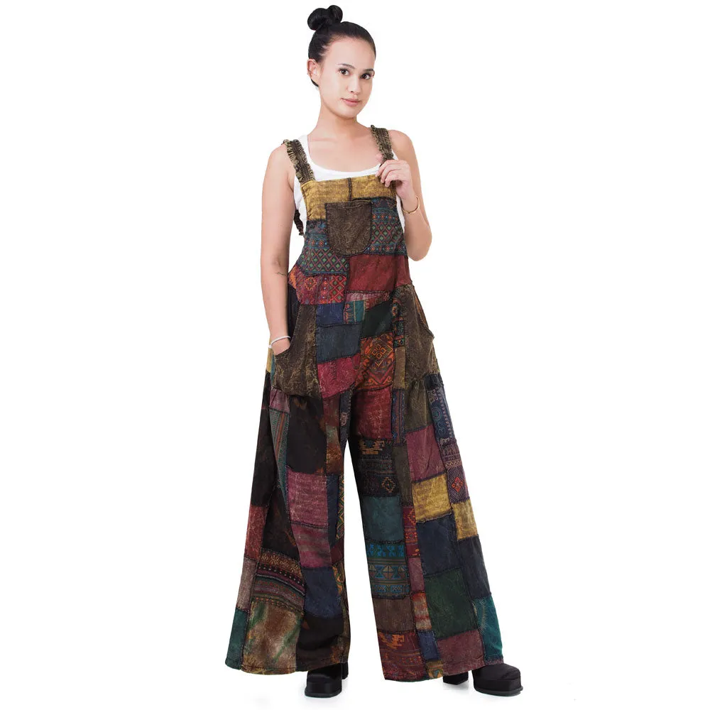 Forest Green Spiritual Patchwork Jumpsuit Overall