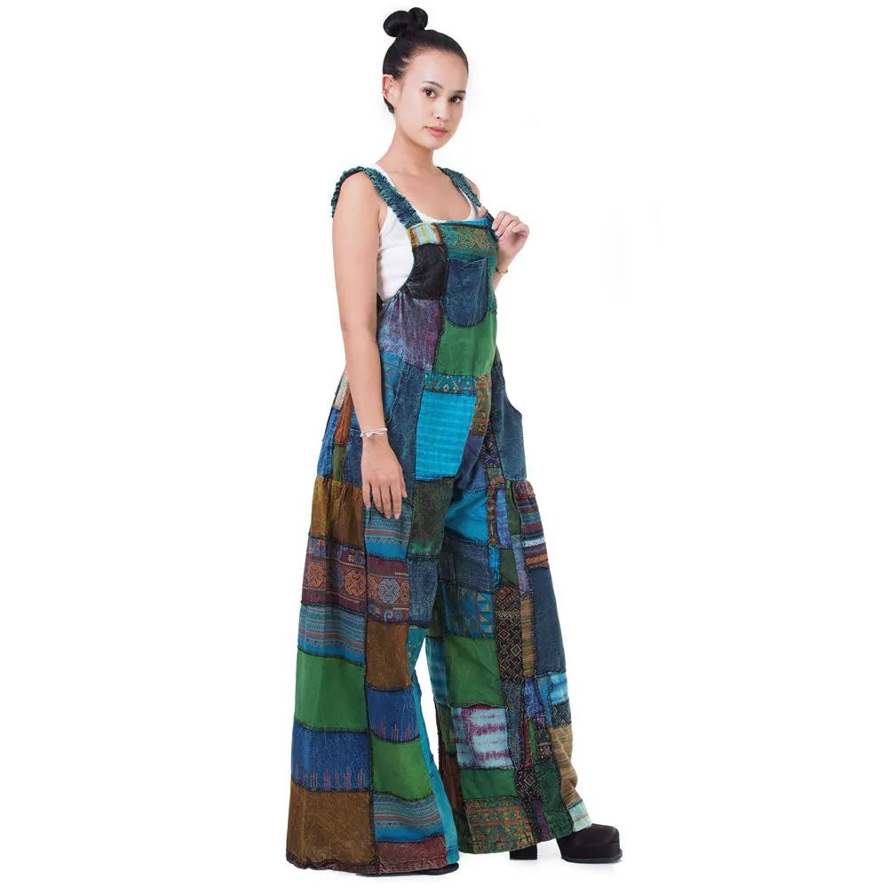 Forest Green Spiritual Patchwork Jumpsuit Overall