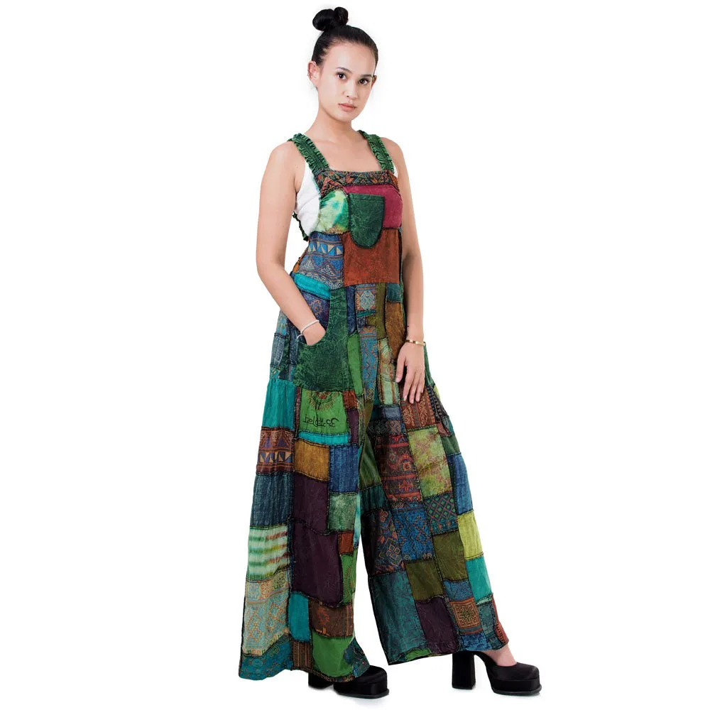 Forest Green Spiritual Patchwork Jumpsuit Overall