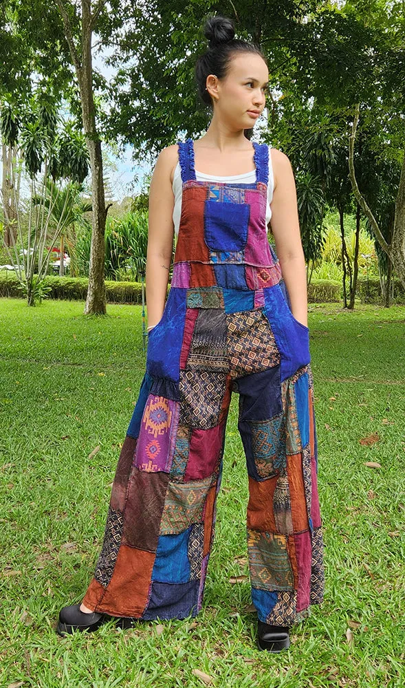 Forest Green Spiritual Patchwork Jumpsuit Overall